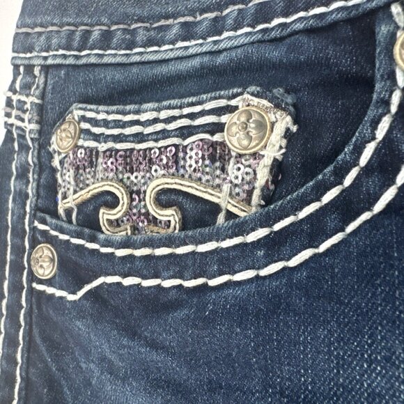 Rock Revival Jeans Womens 31 Jacklyn Boot Cut Pink Sequins Embroidered Denim Mid - Picture 4 of 16
